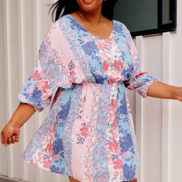 Andree by Unit Women's Plus Mixed Floral Mini Dress - 1X - Picture 1 of 7